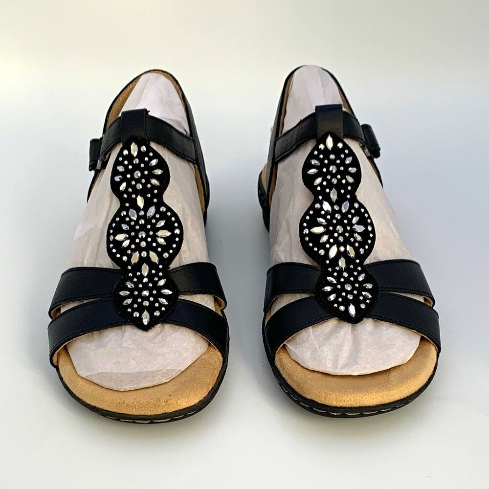 SOUL Naturalizer Black Leather Strappy Wedge Studded Sandals US 7.5 M